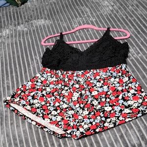 No Boundaries Black and Red Lace Trim Pajama Set